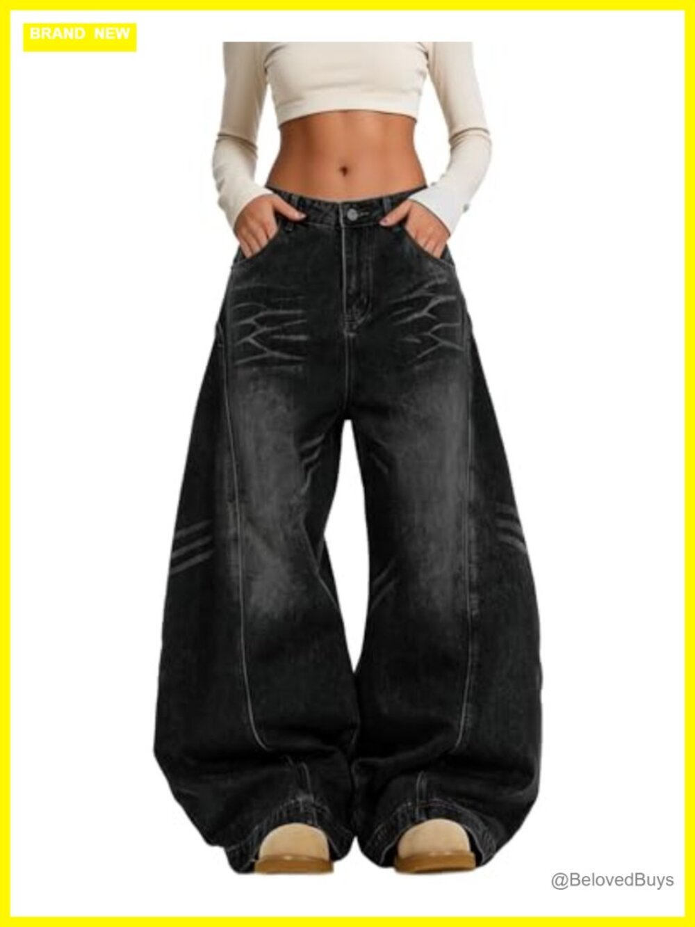 Hugboom Barrel Leg High Waist Wide Leg Baggy Jeans Cotton Blend Denim